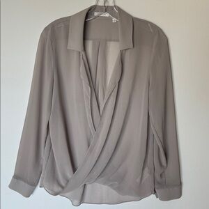 Babaton Aritzia Sheer Gray Drape Front Blouse Long Sleeve Small